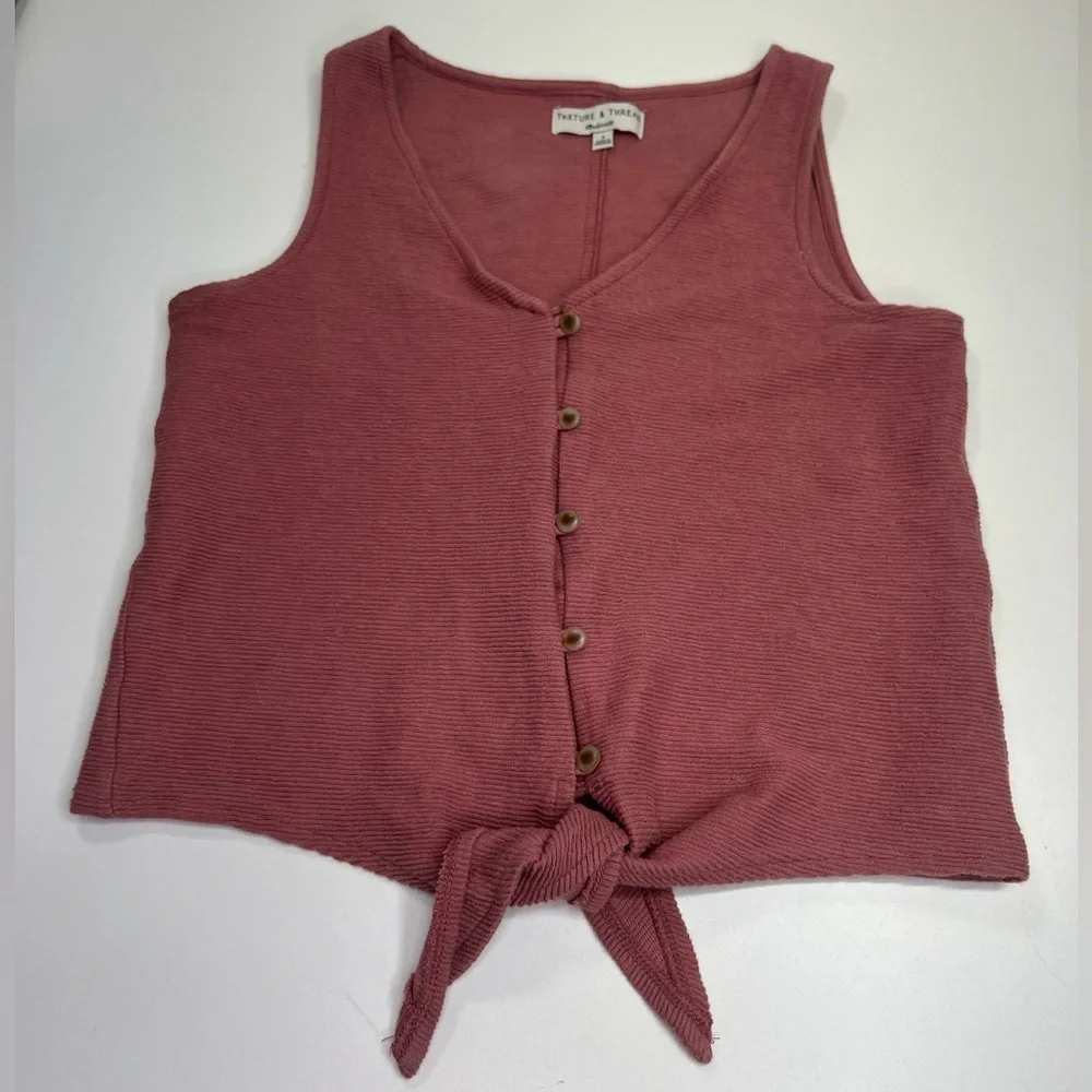 Madewell Texture & Thread Button Front Tie Tank Size Small - Picture 2 of 12